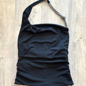 Zara Black Asymmetrical Ruched Tank Top